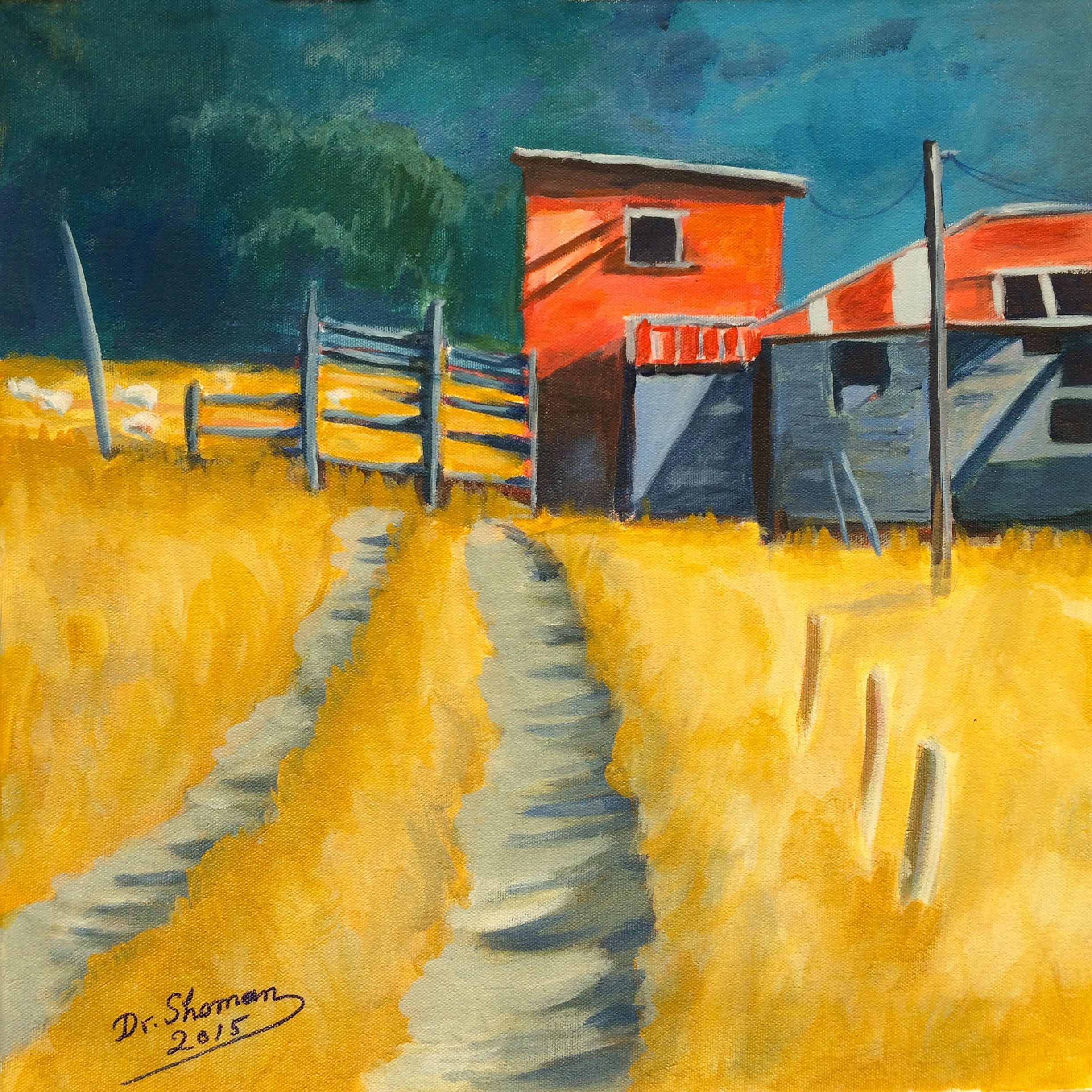 Acrylic Painting Country Farm House