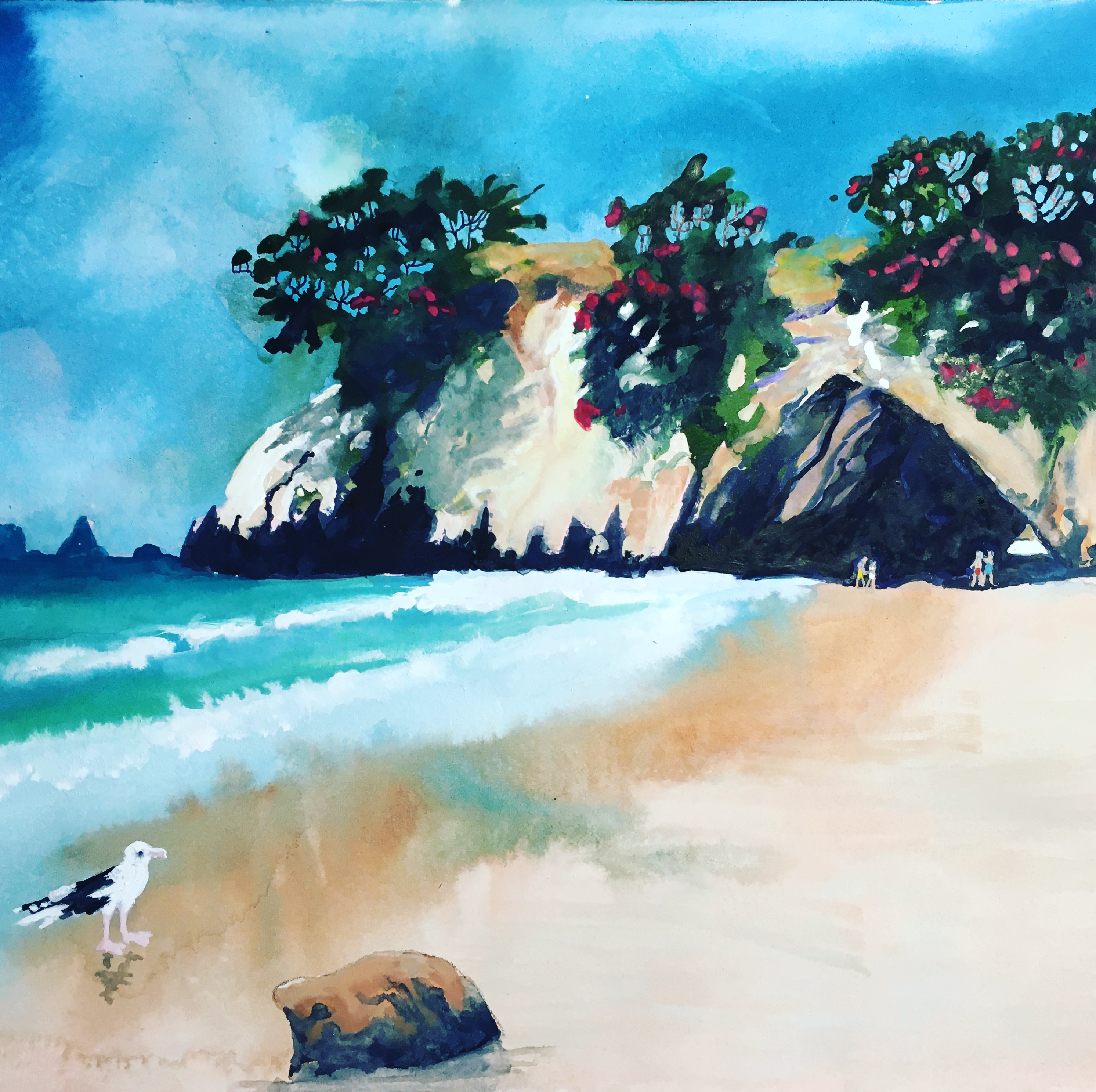 Cathedral Cove, watercolour & Gauche by Eric Hillmer, Toronto, ON, Canada.