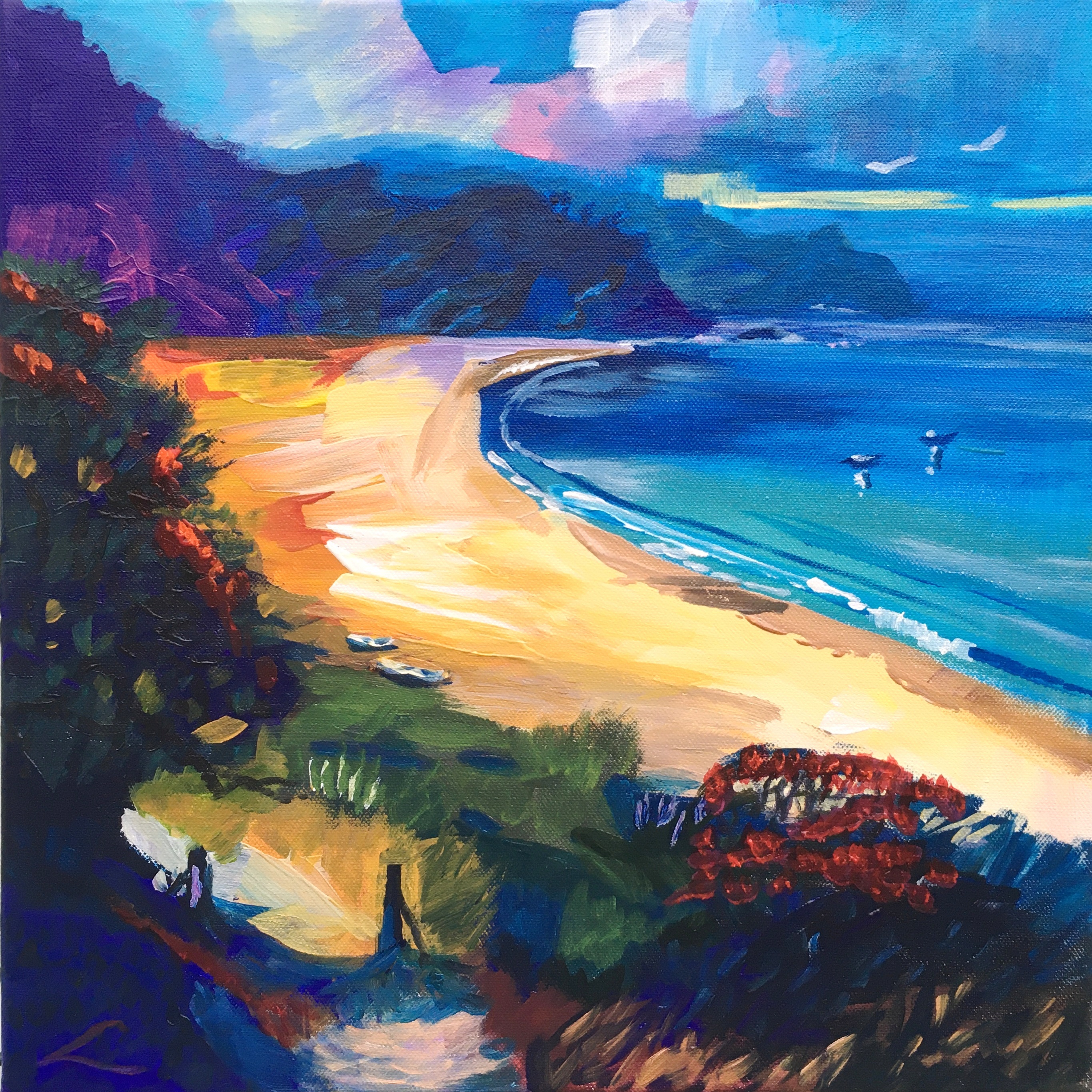 Colored beach, acrylic with oil glazing, canvas, 40 cm x 40 cm