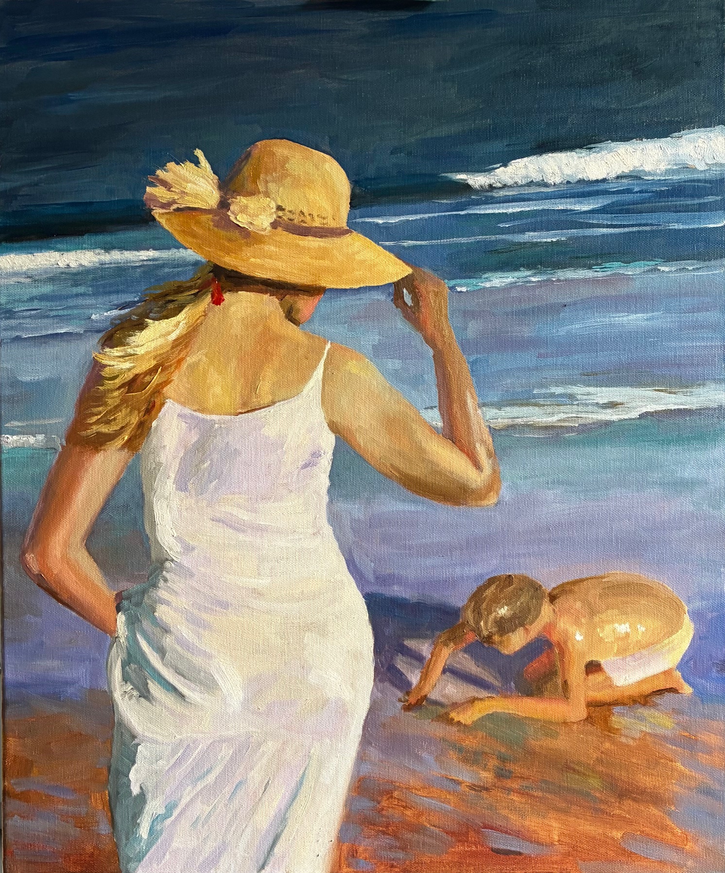 20 x 24 inches on stretched canvas. Iâ€™m a big fan of Sorolla, so it was great fun, although very challenging painting this open over the Christmas period. (Not much on telly!)