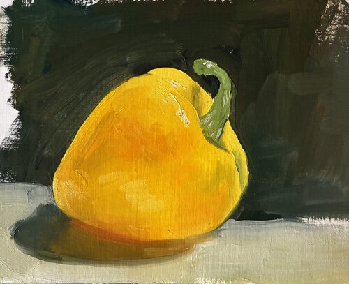 Yellow pepper using the provided reference photo. Trying to keep the colours saturated but still describing form.