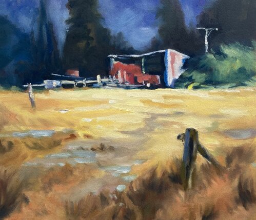 Rustic Farm Shed Oil on oil paper