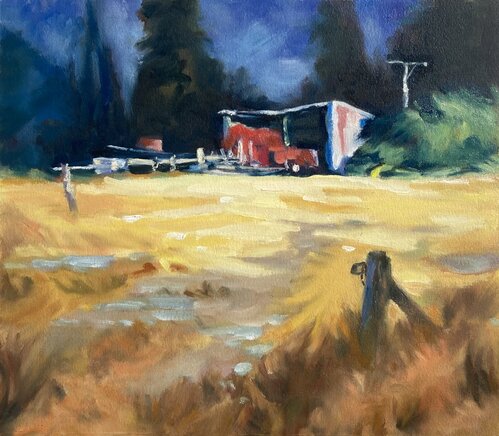 Rustic Farm Shed Oil on Oil Paper