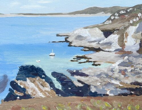 Cornish Seascape by Barbara Magor- in style of Will Kemp