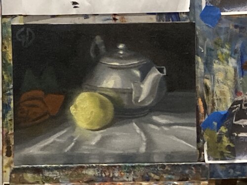 Lemon tea with Rose (painted by brush in mouth)