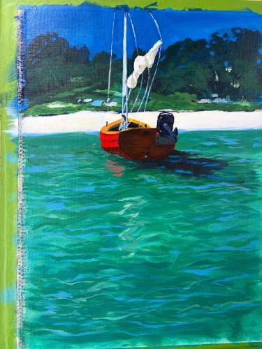 Gone ashore. Acrylic, 10 X 16 on canvas roll.