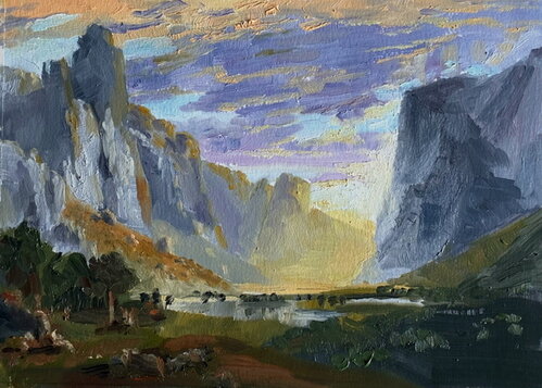 Looking down Yosemite valley 10 x 8 inch on primed 250gsm paper.