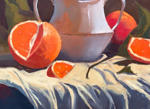 Oranges, oil on MDF board 17x12