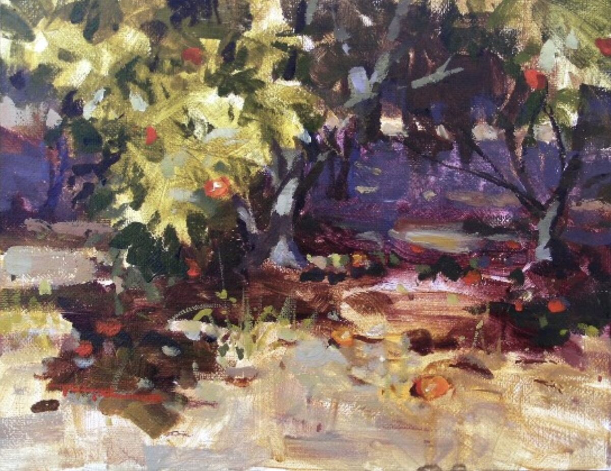 Acrylic landscape painting — Tuscan trees and countryside