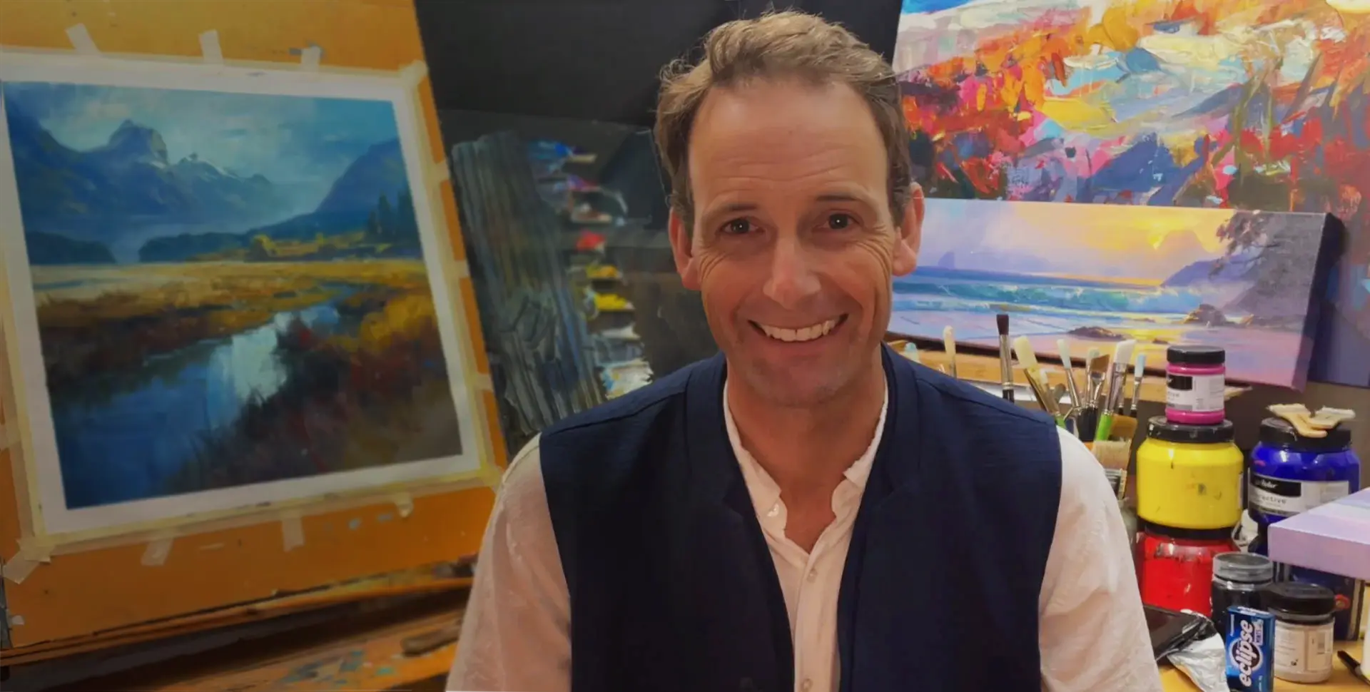 Richard Robinson in his painting studio